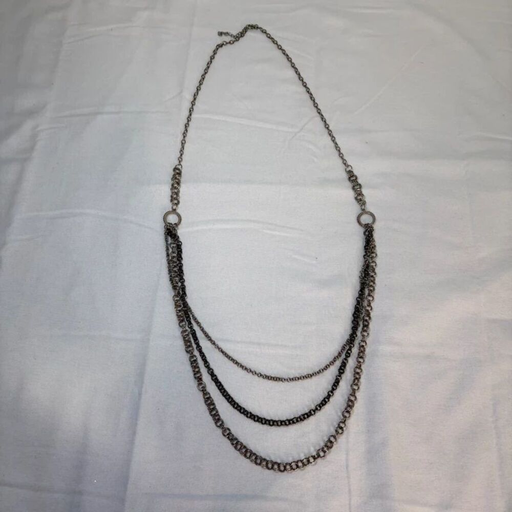 Vintage Multi Strand Gunmetal Chain Necklace Layered Grunge Alt Punk Gothic